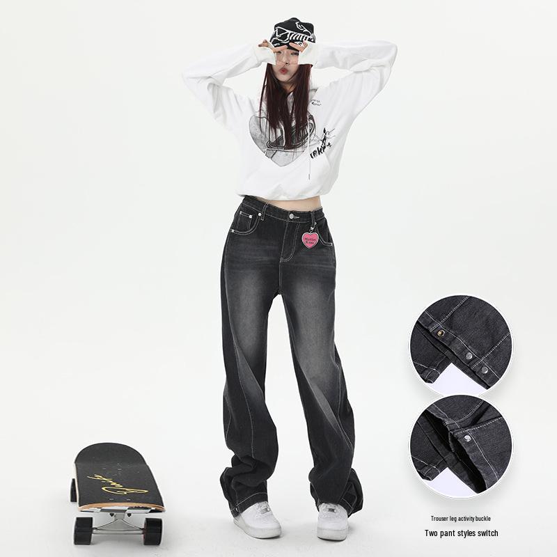 Women's Wide-Leg Black-Gray High-Waisted Jeans - Autumn/Winter 2023