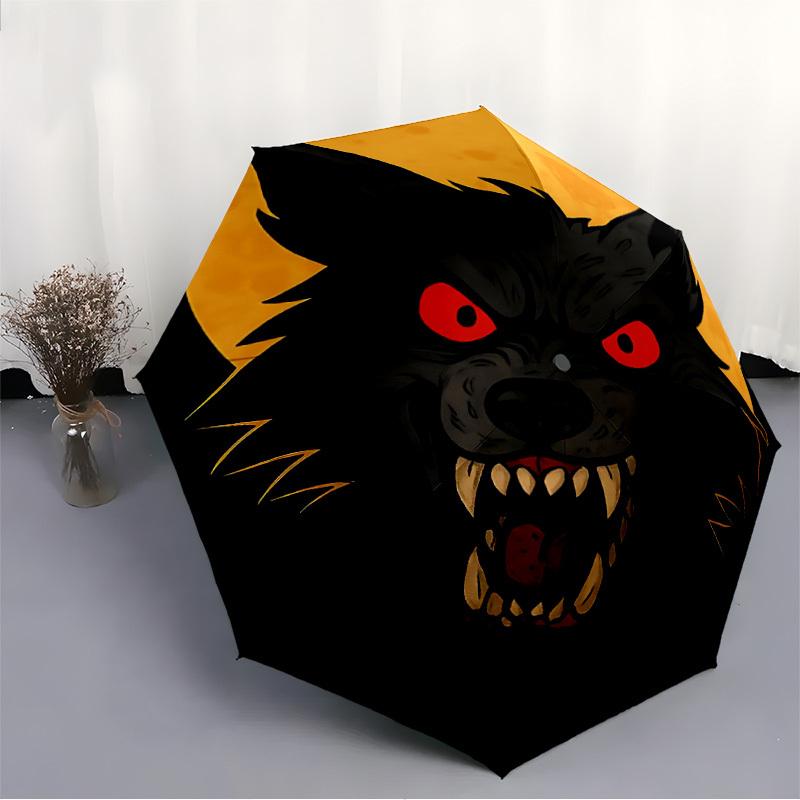 1PC Wolf Moon Automatic Folding Umbrella Portable Collapsible 8-Rib Umbrella for All Seasons, Casual Outdoor Accessory, A21