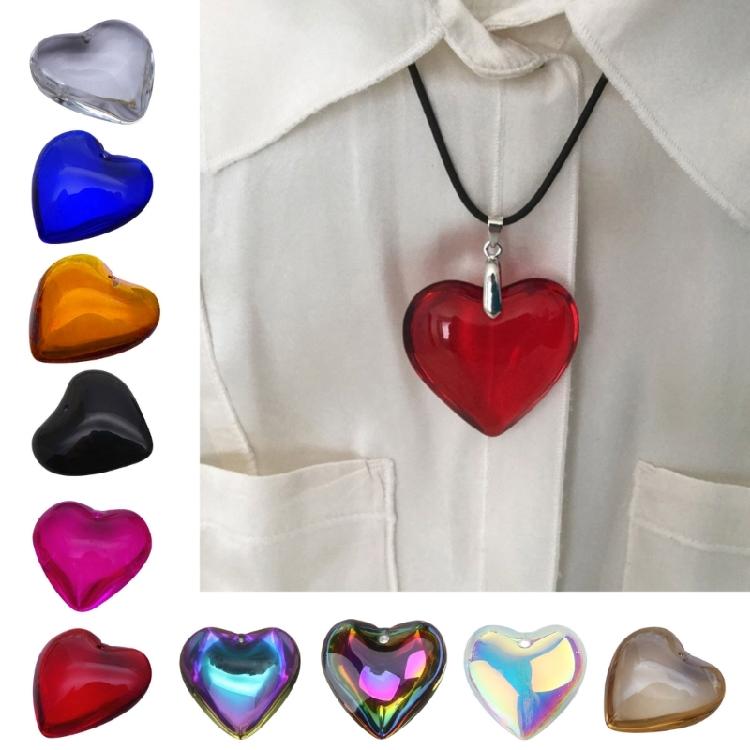 10Pcs Heart Glass Rock Charm Bracelet Necklace Pendant DIY Jewelry Making Craft