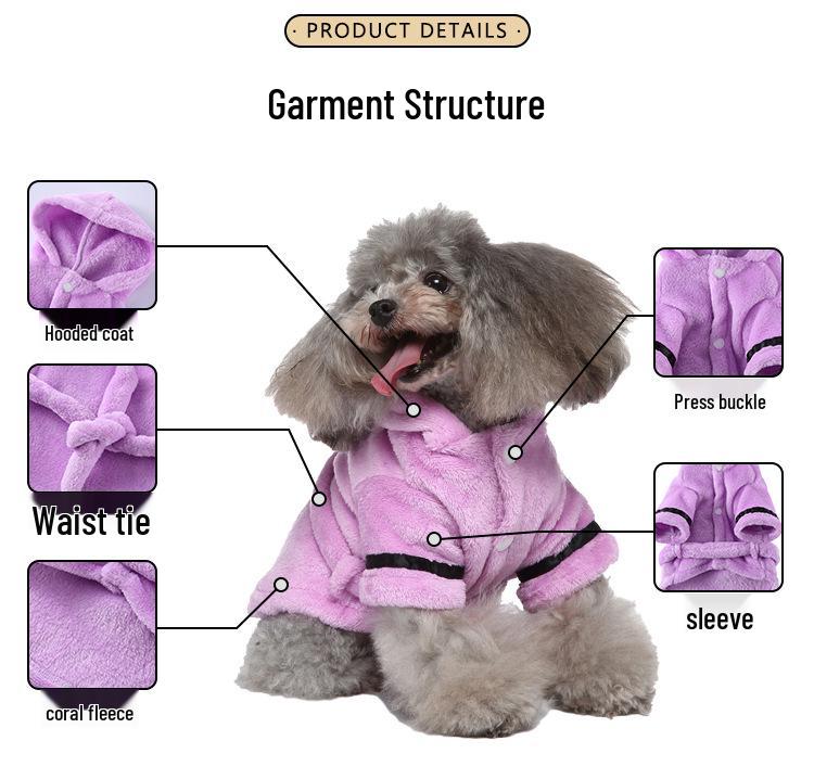 Two-Legged Fleece Dog Bathrobe and Towel for Small and Medium-Sized Dogs