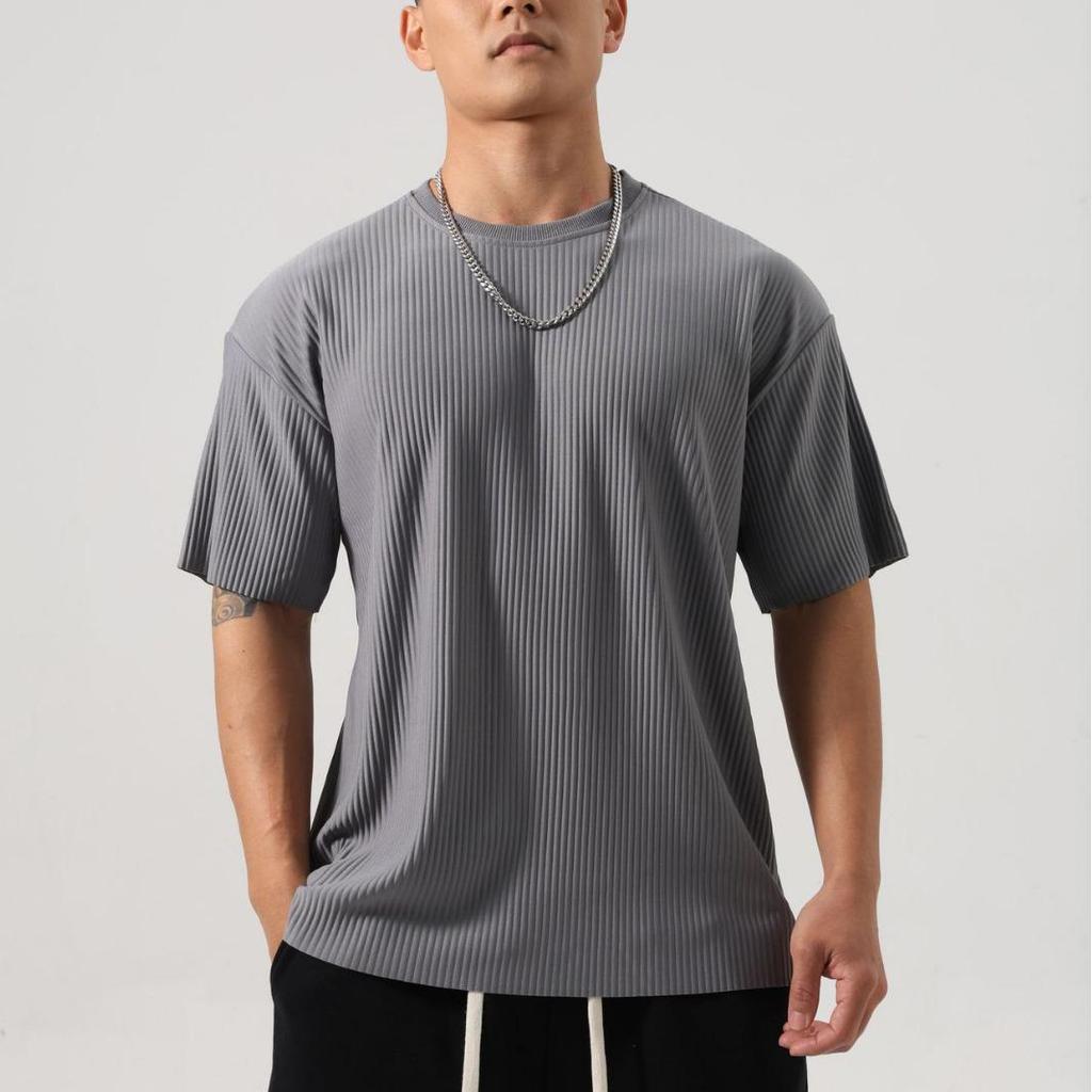 Men's Plus Size Striped V-Neck Crew Neck Short Sleeve Casual Outdoor Fitness T-Shirt