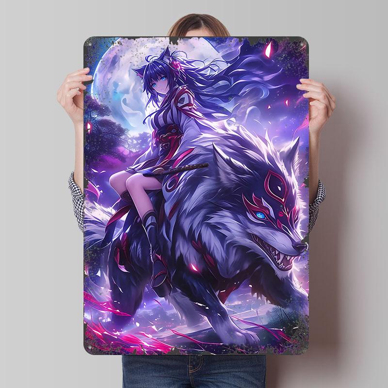 Anime Rider of Kitsune Fox Metal Poster Customized Wall Art Retro Vintage Tinplate Signs for Decoration Living Room Decor Men