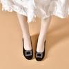 Round Head Women's Buckle Rhinestone Shallow Mouth Low Heel Single Shoes Black One-pedal Women's Shoes Flat Shoes