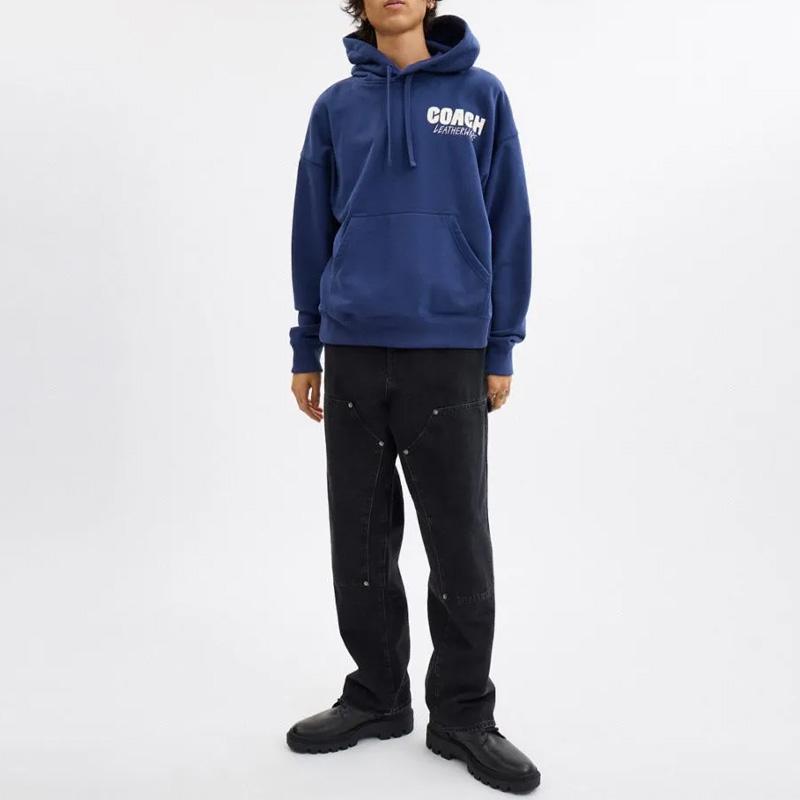 Coach Solid Color Hooded Printed Sweatshirt Men tops Mediterranean-Blue CW775-VBI
