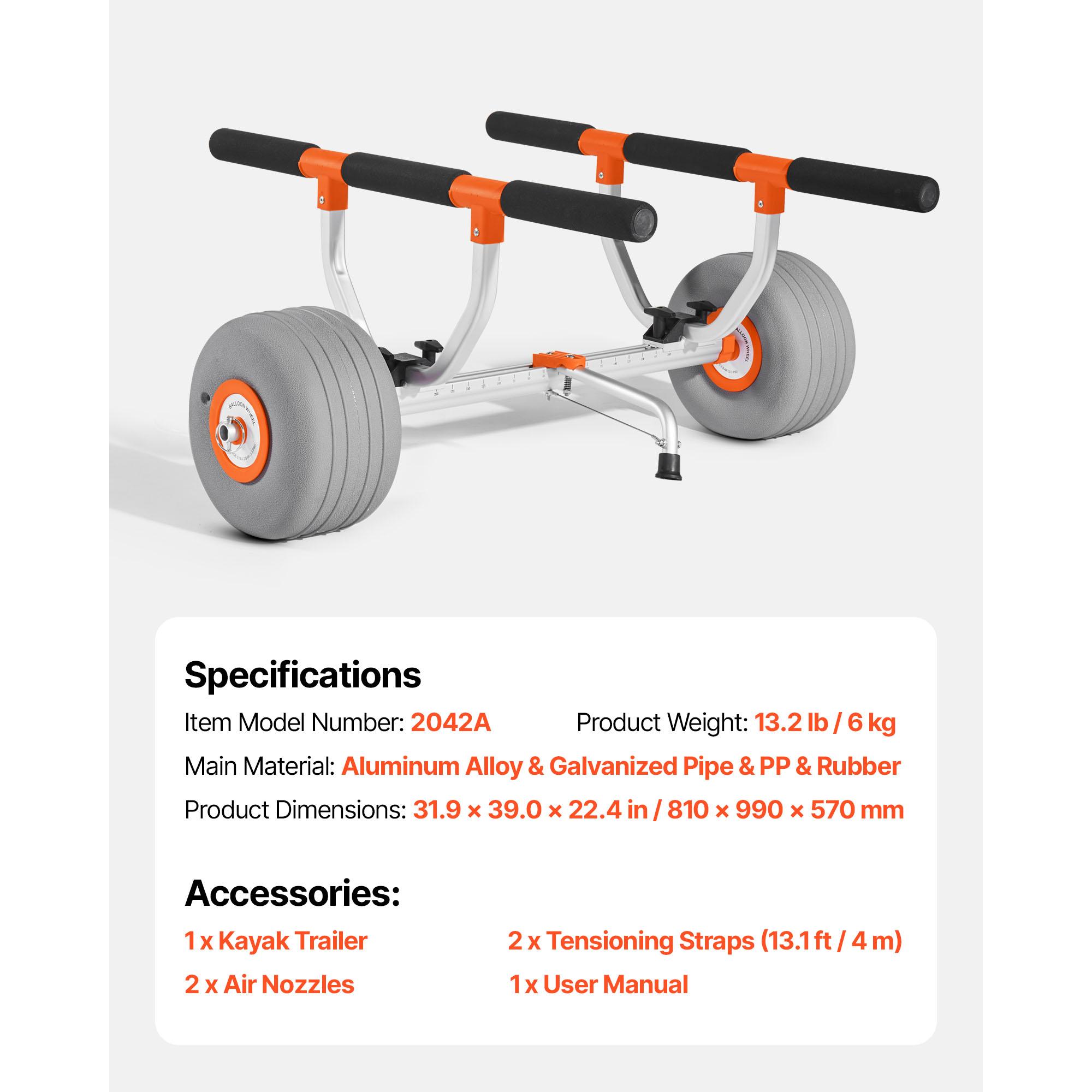 

SucceBuy Kayak Cart 350 lbs Load Capacity Kayak Trolley w/ 12-inch Inflatable PU Tires & 2 Straps for Carrying Kayaks and Canoes