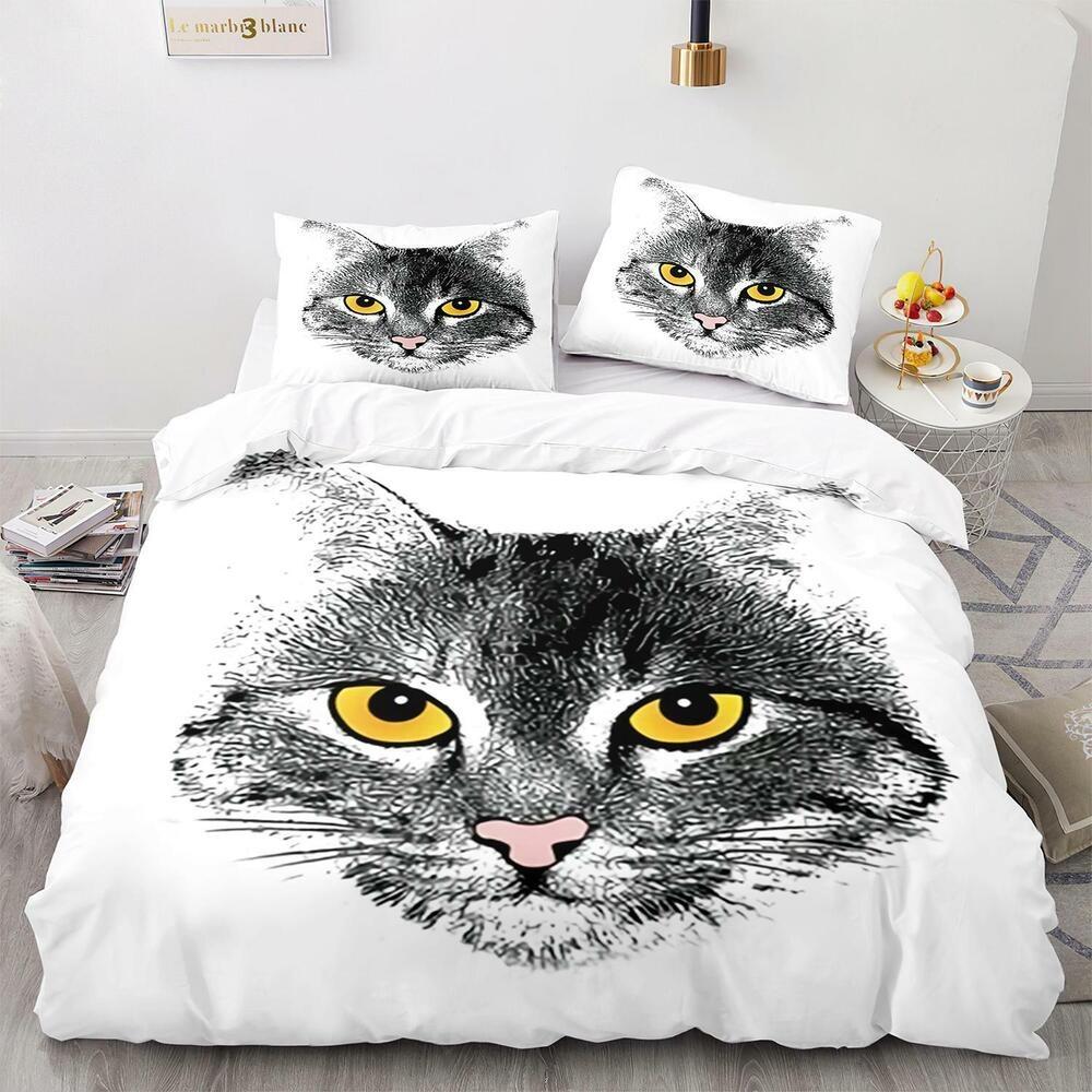 Set Biancheria da Letto 3D per Gatti King Queen Copri Letto Federa 2/3 Pezzi Animale Carino Morbido Copertura Regalo Letto Singolo Letto Matrimoniale