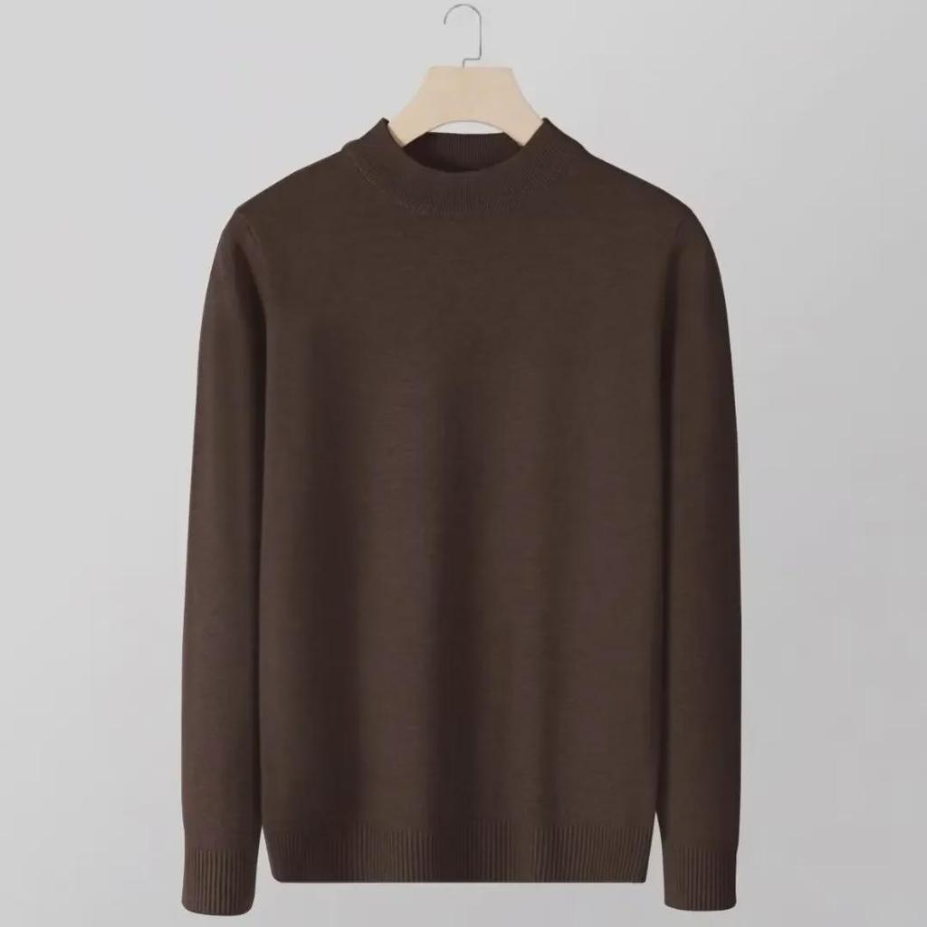 "2024 Autumn/Winter Men's Youth Half Turtleneck Knitted Sweater - Casual Mid-Neck Top"