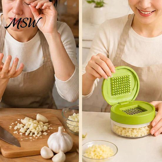 Schiaccia Aglio Manuale, Tritatutto con Lame Affilate in Acciaio Inossidabile, con Contenitore Trasparente per Zenzero, Gadget da Cucina per Senza Sforzo