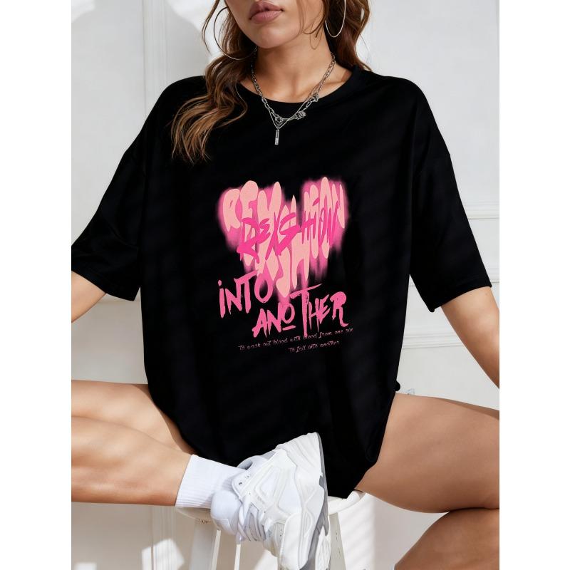 Oversized T-Shirt White Sexy Into Another Graphic Print For Casual Wear