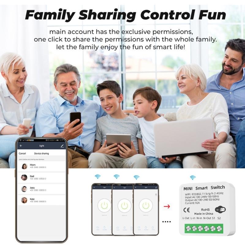 Breaker 16A 2 Way Control Switches WiFi Switches with Timer and Countdown Function Easy Installation