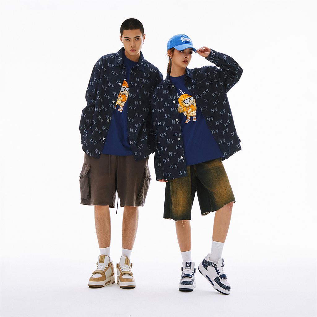 MLB New York Yankees SS24 Letter Print Loose Casual Denim Long Sleeve Shirt Unisex Shirts Deep-Navy-Blue 3ADRM0141-50NYD