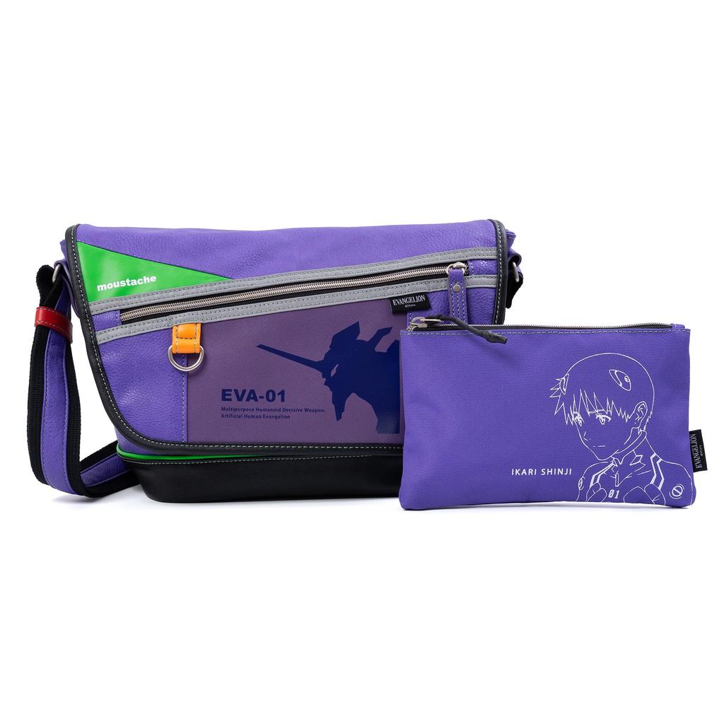 Moustache Evangelion Kollaboration Eva Synchro Umhängetasche mit Beutel, A5 Größe, Synthetikleder, JQE-4040 (lila)