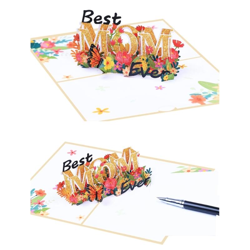 3D Mothers Day Best Mom Greeting Card Handwriting Card Access for Wedding Birthday Invitation Cards