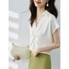 Sweet Summer New Arrival K-style Lake Blue V-neck Satin Fashion Commuter with Shoulder Short Sleeve Shirt Top Easiest for Match Female
