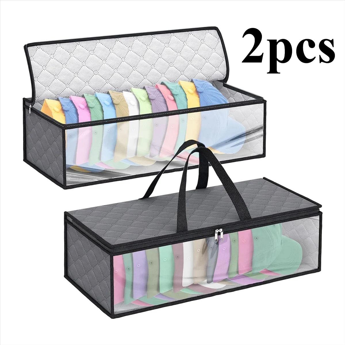 

2pcs Pack Hat Storage Bag for Baseball, Caps Hat Organizer Case Hat Holder Rack with 2 Carry Handles for Closet Moisture