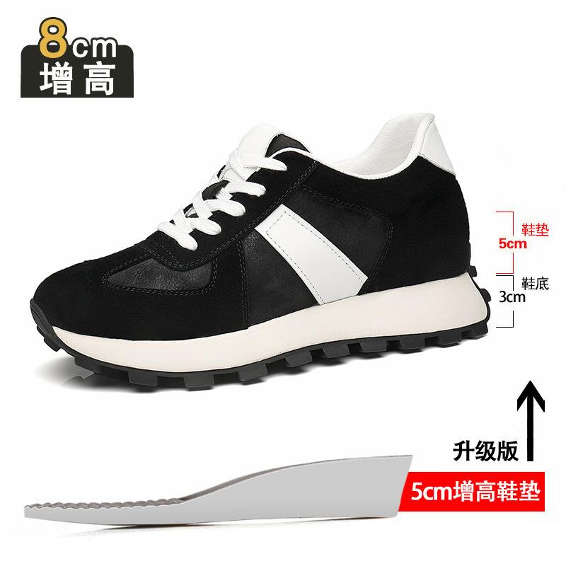 Inner Height Increase 8cm Board Shoes Men's Breathable Sports and Leisure Shoes Low Heel Real Cowhide Invisible Height Increase Dad Shoes Men