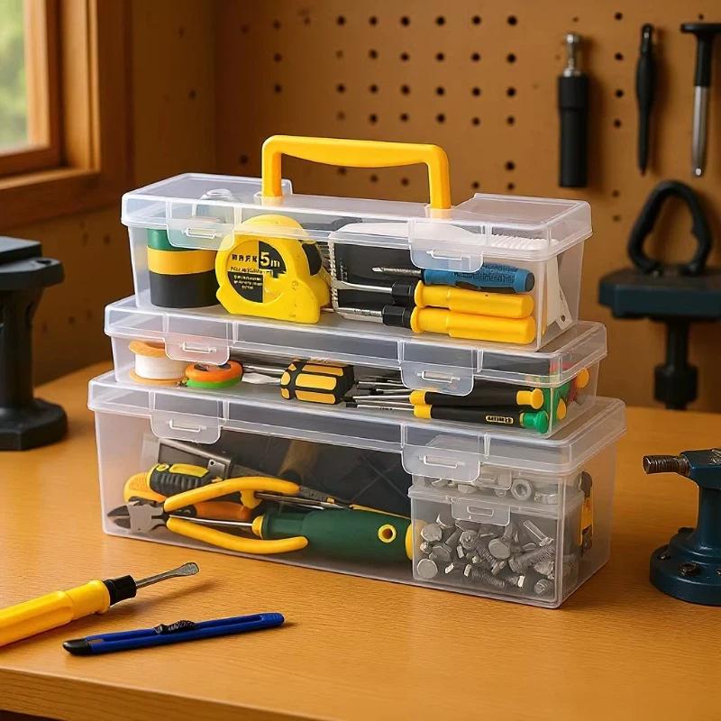 1Pcs Portable Large Capacity Transparent Handheld Toolbox Thickened Plastic Hardware Tool Storage Box With Handle