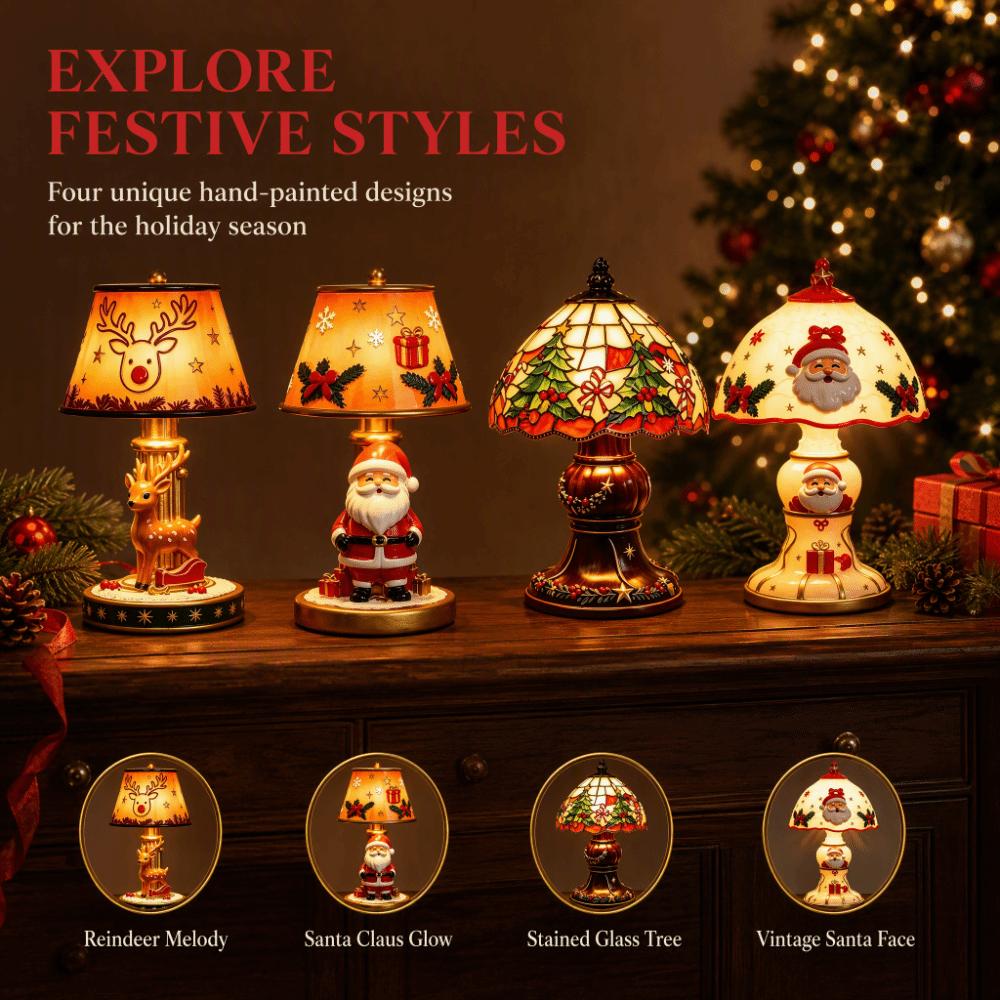 Premium Resin Christmas Resin Craft Light Hand-Painted Details Warm Soft LED Santa Reindeer Table Lamp Warm Light