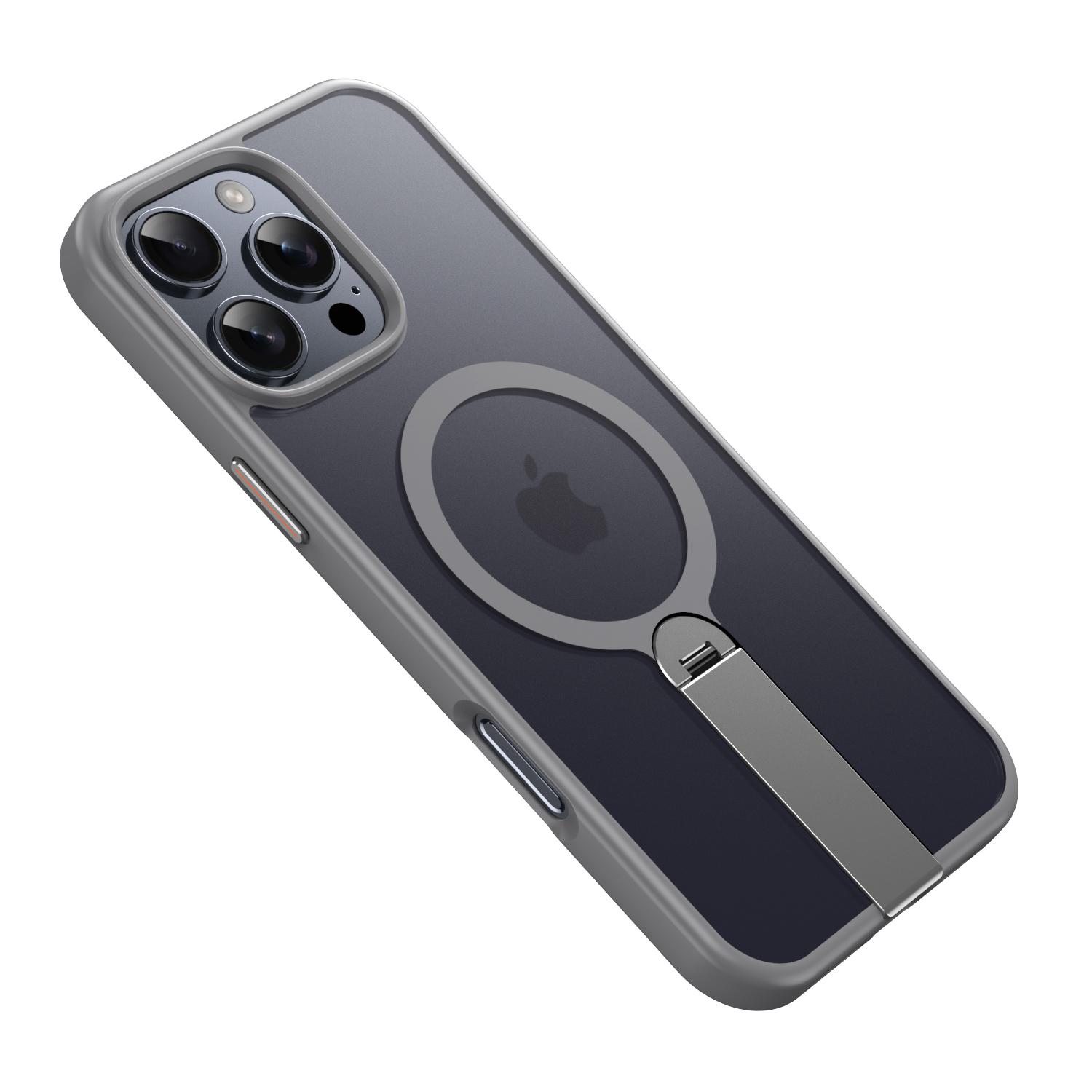 

For iPhone 13 Pro Case Compatible with MagSafe Rotating Straight Kickstand TPU+PC Matte Phone Cover Grey