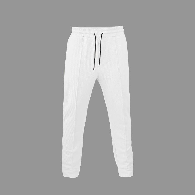 Spring Autumn Men s Gray Textured Elastic Waist Drawstring Joggers Sweatpants With Pockets S белый