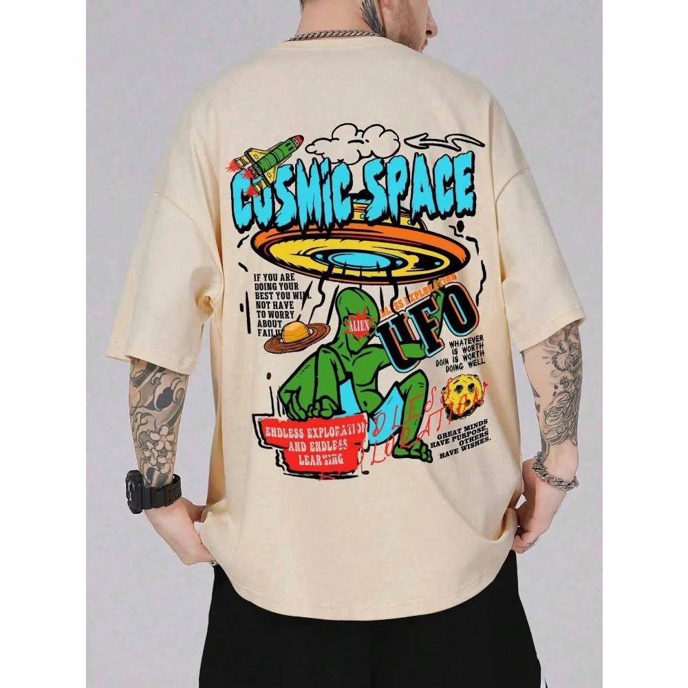Spațiul Cosmic OZN Extraterestri Amuzant Grafic Imprimat Topuri Bărbați Modă Stradă Tricou Vară Casual Bumbac Tricou Supradimensionat Lejer