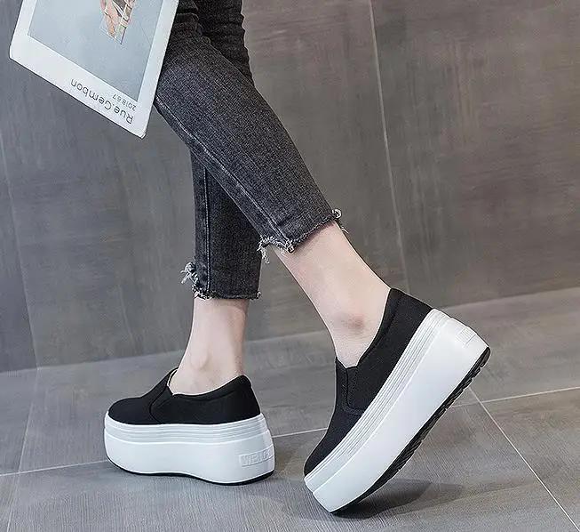 Fashion High quality Women Canvas Casual Shoes Super Thick 8cm Platform Wedge Women Fashion Sneakers Chunky Shoes Summer Skateboard