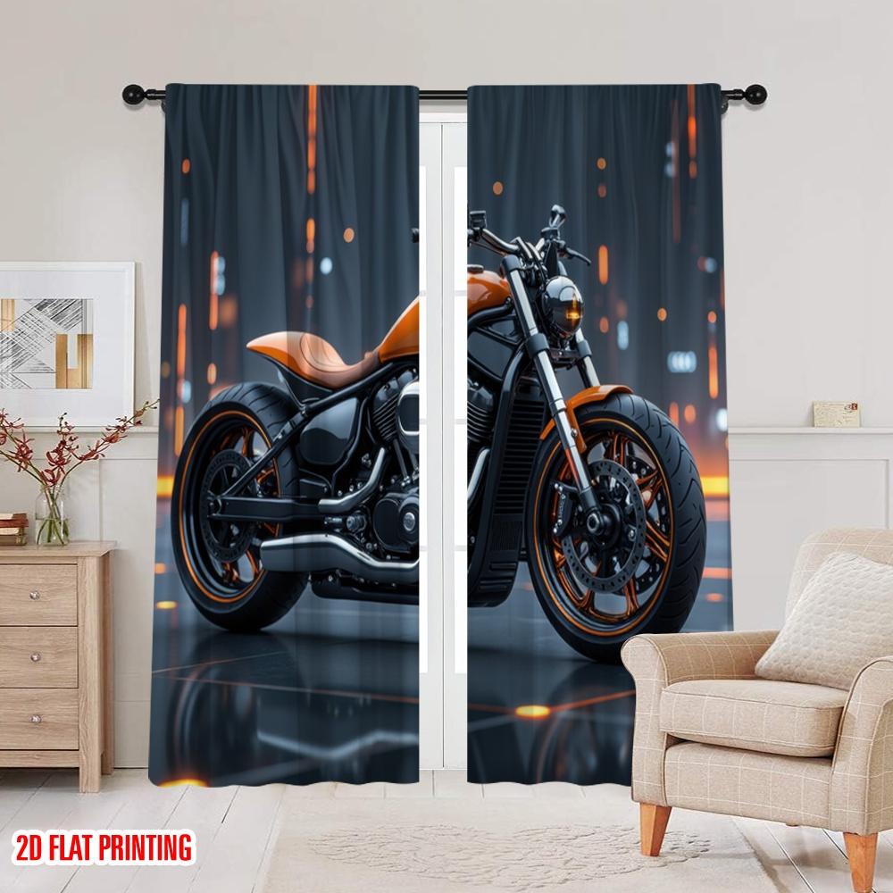 2 szt., druk płaski 2D Zasłona Popularny Pomarańczowy Cruiser Wszechstronna Tkanina (bez pręta) Prezenty do dekoracji salonu i biura Living