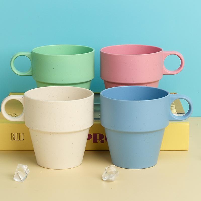 Wheat Straw Water Cup with Anti-scald and Anti-slip Handle, Household Plastic Insulated Cup, Simple Plastic Cup
