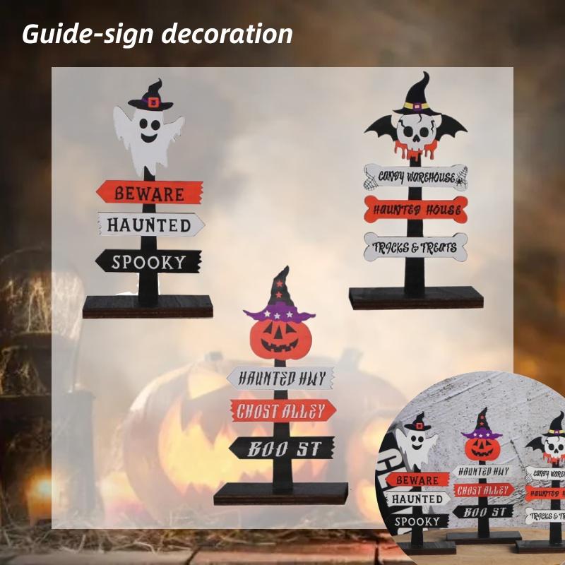 Cute Halloween Wooden Plaque Decoration For Table Pumpkin Skeleton Ghost