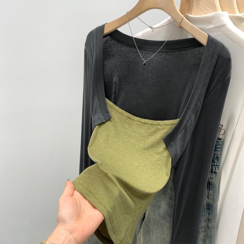 Women's Lyocell Tencel Patchwork Long Sleeve Waist-Cinching Top (Spring 2026 Collection)