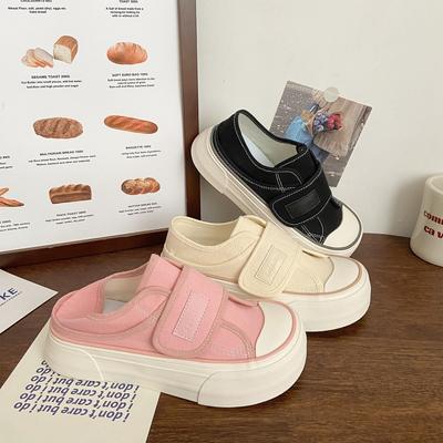 Ugly and Cute Two Wearing Velcro Canvas Shoes Women's Summer New Mango Head Thick Sole One Pedal White Shoes