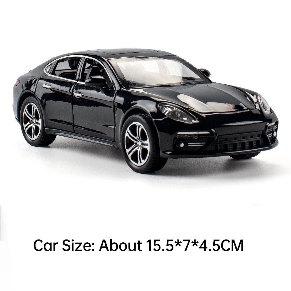 

1:32 Scale Taycan Panamera Car Model Toy Doors Opened Sound Light Models Pull Back Rubber Tires Vehicle Desktop Decorations