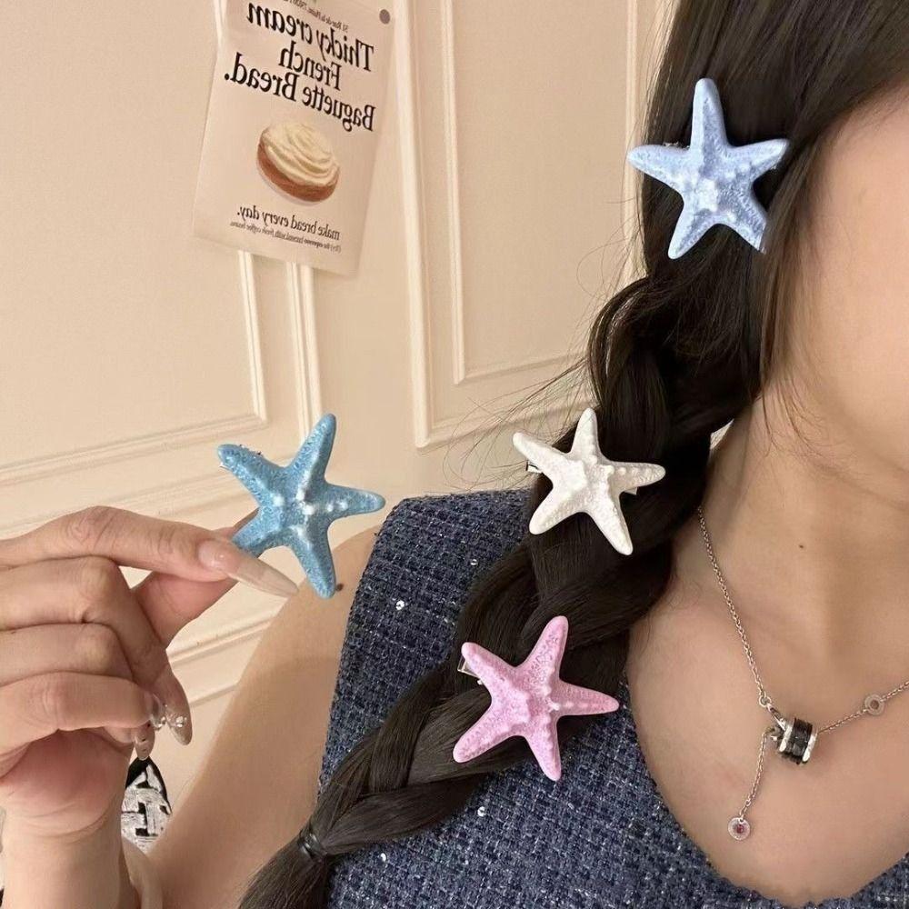 2PCS Summer Starfish Hairpin Korean Style Sweet Bangs Clip Elegant Starfish Hair Clip  Ladies/Girls