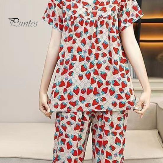 Women's Cotton Pajamas Set Short Sleeve Top Long Pants Casual Two-Piece Sleepwear Set Summer Plus Size Thin Loungewear for Elderly Mom