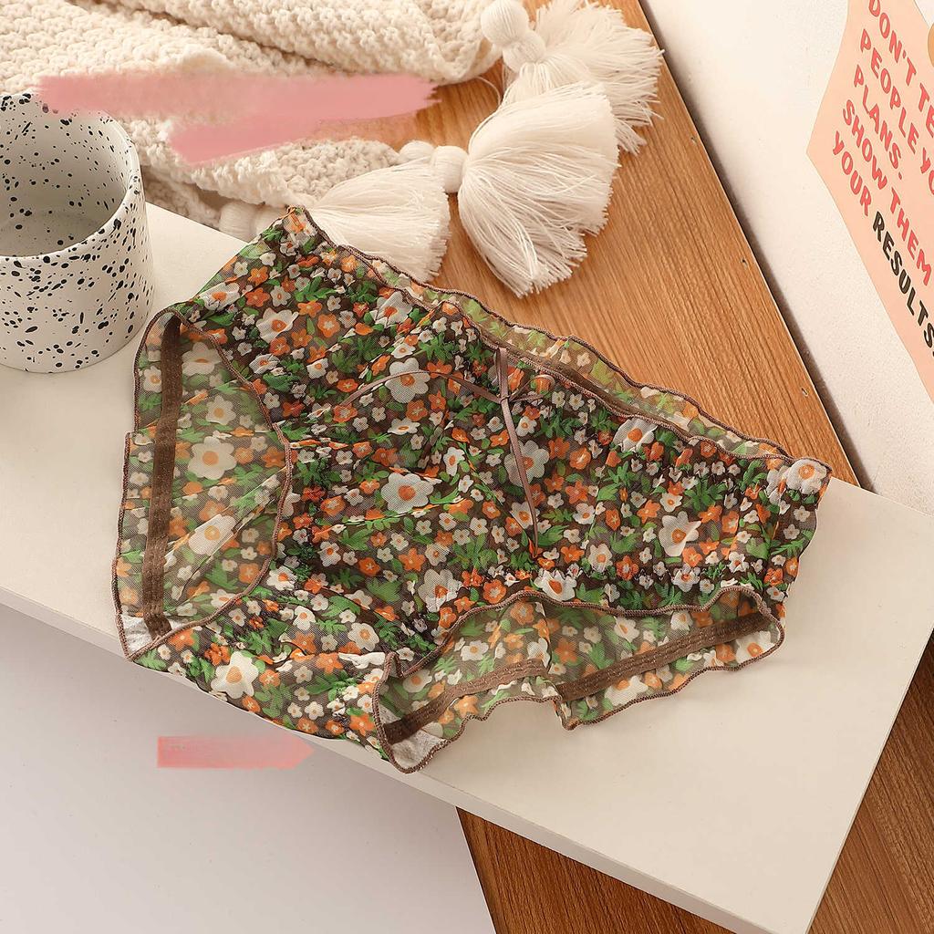 Pure Desire Lace Mesh Small Floral Panties Sexy Sweet Breathable Mid Waist Triangle Women’s Panties