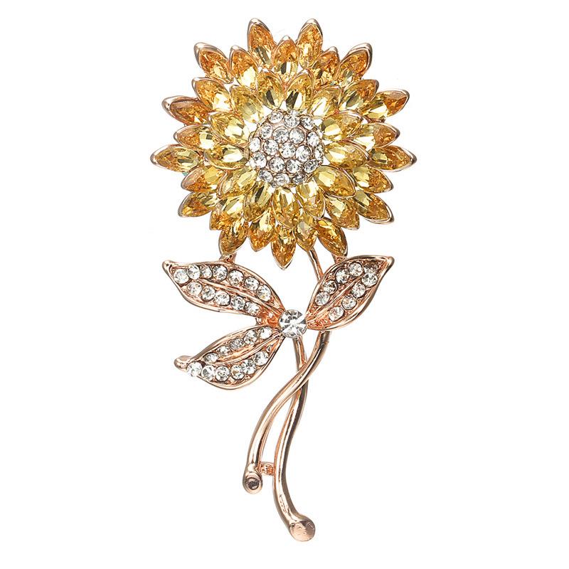 Korean Style High-End Sunflower Rhinestone Brooch Corsage - Fashionable and Hot Selling