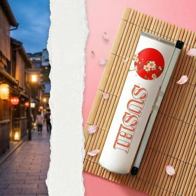 Boîte poussoir à sushi ronde avec paille à sauce, moule à sushi de qualité alimentaire, seau à poussoir conique, boîte d'emballage en papier, accessoires bento