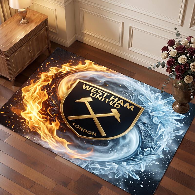 West Ham United Voetbal Print Kristal Fluweel Tapijt, Comfortabel Waterabsorberend Antislip Binnen Vloerkleed