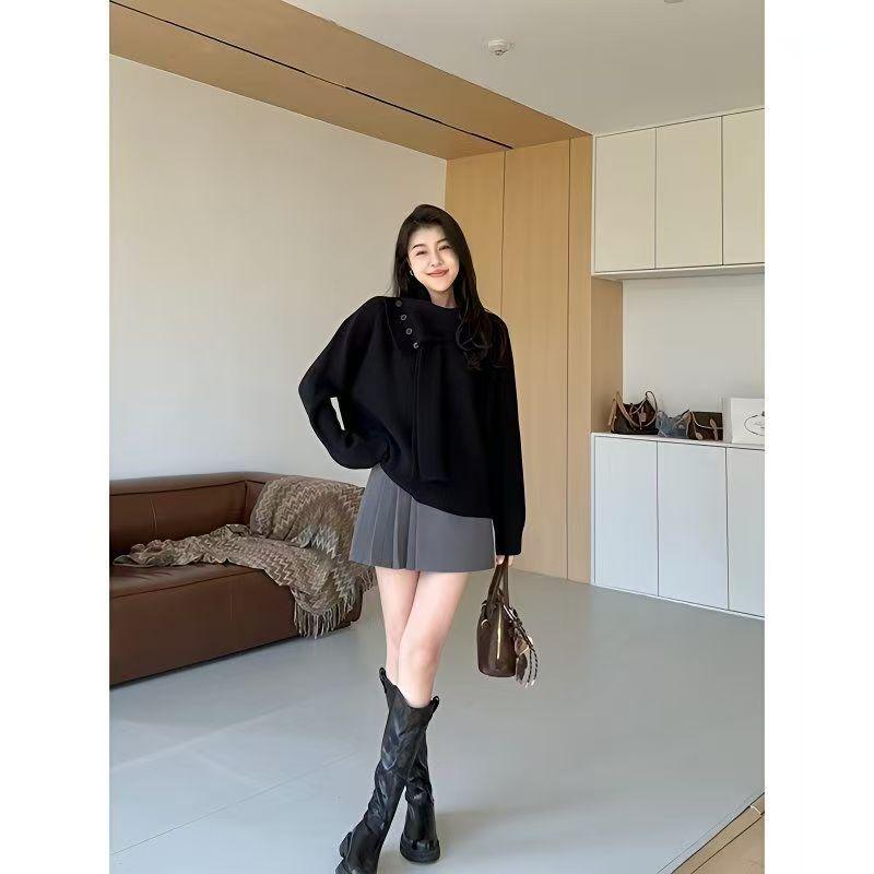 Women's Korean Style Detachable Neck Warmer Sweater: Trendy Winter Knitwear Design