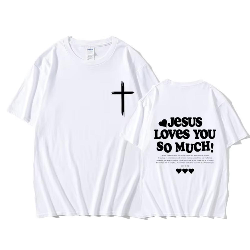 Christus Jesus liebt dich so sehr Bibelvers Grafik T-Shirt Herren Damen Lässiges Übergroßes T-Shirt Vintage T-Shirts