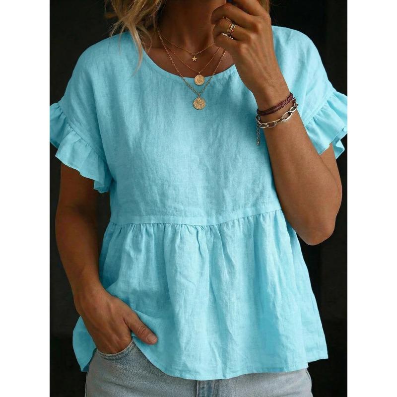 JPNTKY Women's Fashion Casual O-Neck Short Sleeve Blouses & Shirts