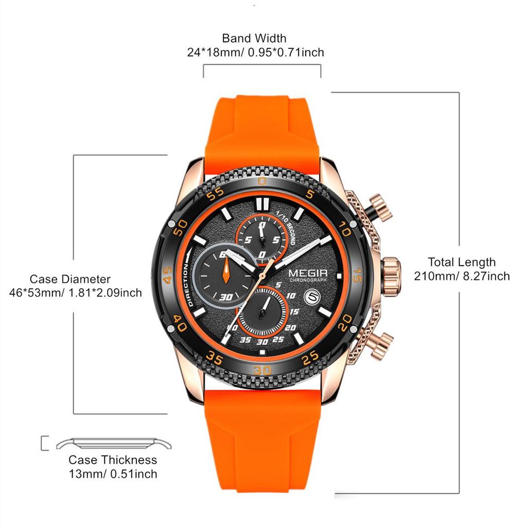 Megir Men's Sports Analogue Chronograph Luminous Quartz Watches with Stylish Silicone Strap for Gifts 2211
