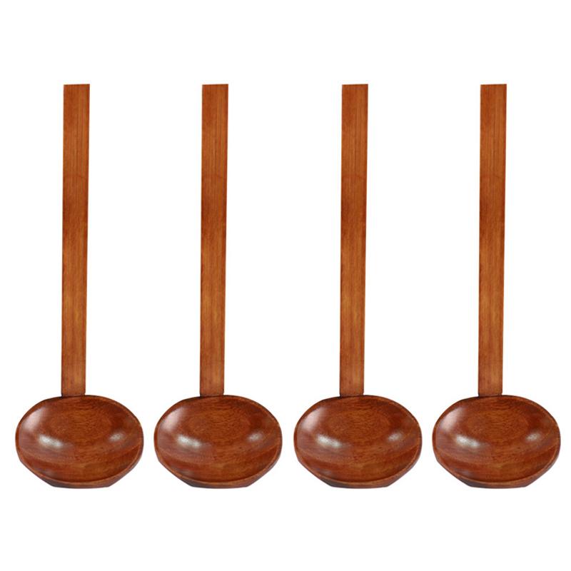 4Pcs Wooden Spoon Ramen Soup Spoon Ladle Japanese Kitchen Spoons Long Handle Restaurant Dinner Serving Spoon Set Wood Tableware
