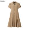 ZANZEA Women Casual Turn Down Collar Short Sleeve Casual Dress