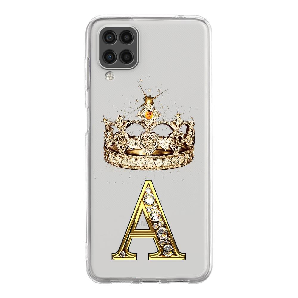 Phone Case For Samsung A13 A33 A35 A55 A73 A53 A23 A51 A71 A21S A12 A31 A41 A05s A03S A15 A25 A32 5G Diamond Crown 26 Letters