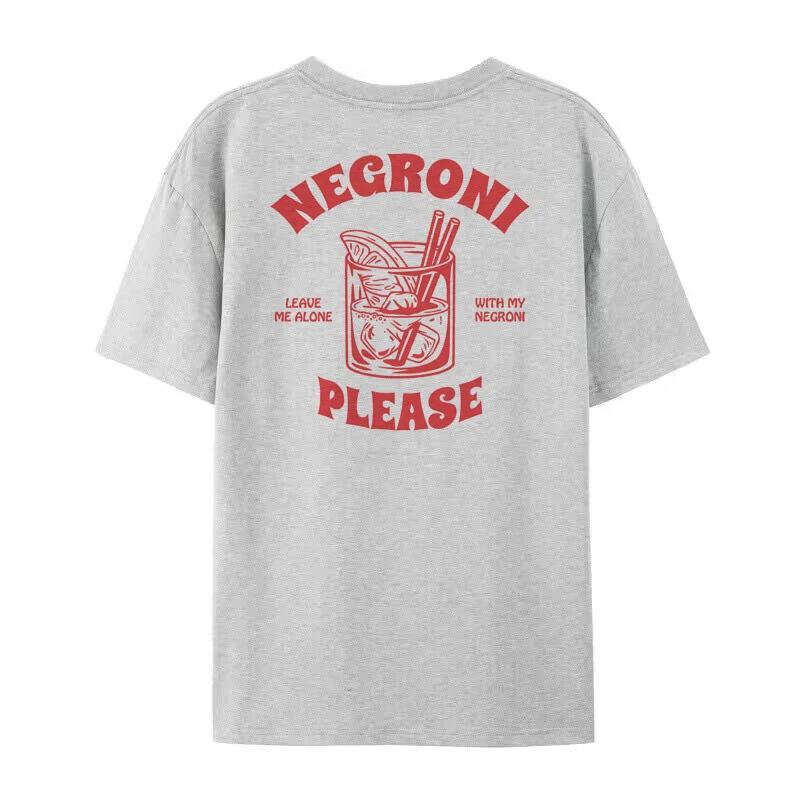 Negroni Please Vintage Streetwear T-Shirts Loose Funny Cocktail Drink Tee Shirt Women Cute Retro Graphic Tops Unisex Clothes