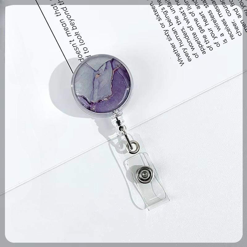 Marble Epoxy Badge Reel for Nurses Medical Retractable ID Card Holder Safety Linger Lanyard for Work Pull Clip Stretch Keychain