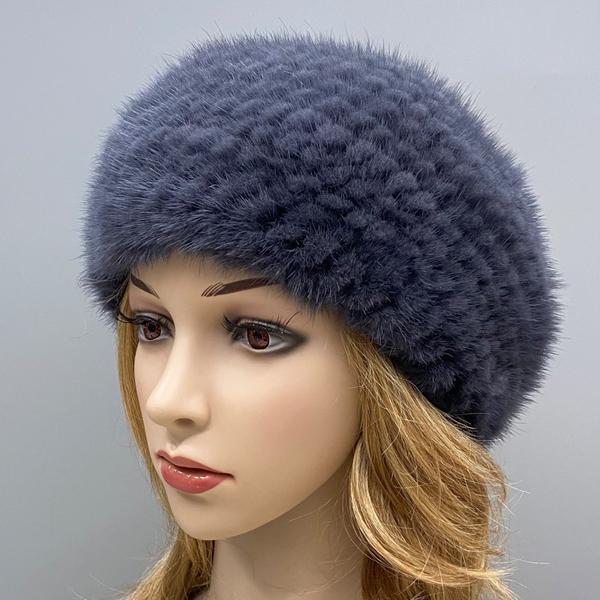 Woman Winter Berets Hat Knitted Natural Mink Fur Warm Genuine Fur Hats Female Headwear