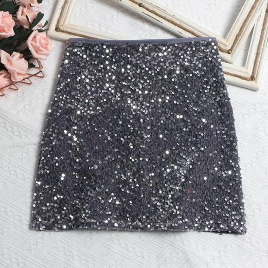 Sexy Skirt High Waist Hip Wrapped Solid Color Shiny Sequins Decor Mini Skirt Leisure Beach Travel Party Wear