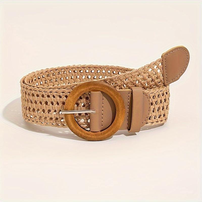 PP Casual Beach Fashion Grass Belt with Round Wooden Buckle for Women's Dress